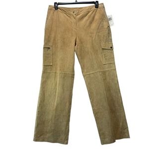 Silx Women's Suede Cargo Pants Beige High Rise Pockets Leather 14 New